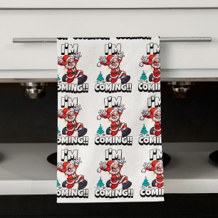 Funny Santa Claus Pattern Humourous Christmas Tea Towel