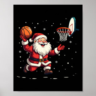 Funny Santa Claus Playing Basketball Merry Christm Poster