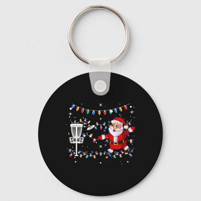 Funny Santa Claus Playing Disc Golf Ugly Christmas Key Ring (Front)