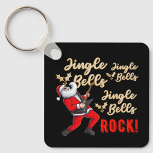 Funny Santa Claus Playing Guitar Christmas  Key Ring