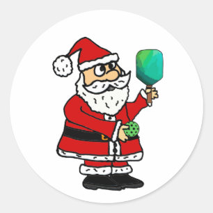 Funny Santa Claus Playing Pickleball Christmas Classic Round Sticker