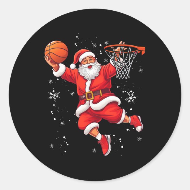 Funny Santa Claus Playing Sketll Merry Christmas B Classic Round Sticker (Front)