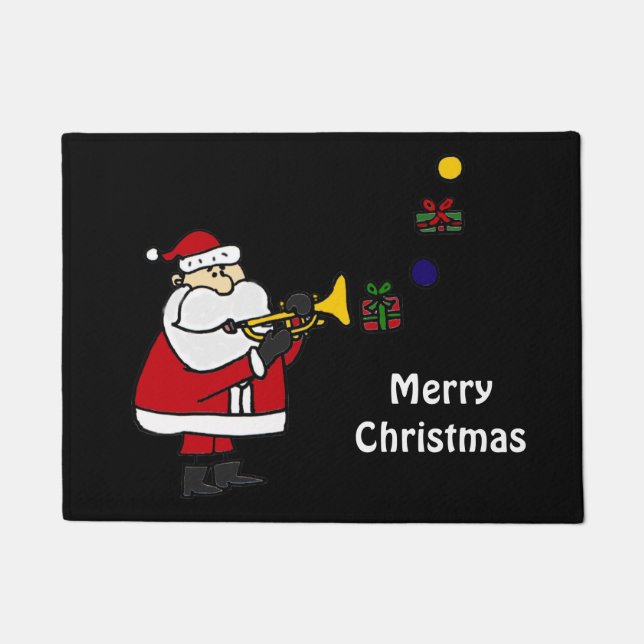 Funny Santa Claus Playing Trumpet Doormat (Front)