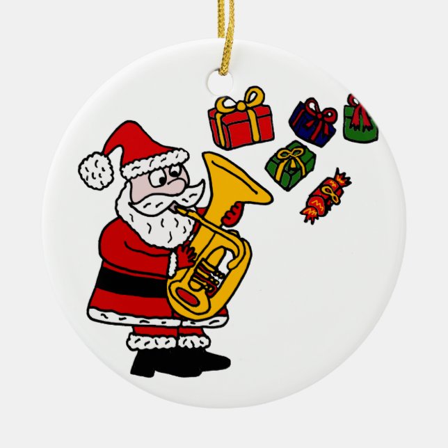 Funny Santa Claus Playing Tuba Christmas Art Ceramic Tree Decoration (Front)