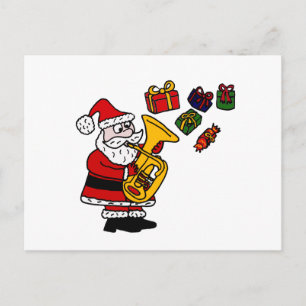 Funny Santa Claus Playing Tuba Christmas Art Holiday Postcard