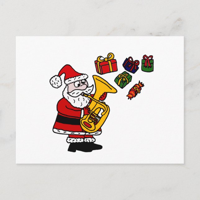 Funny Santa Claus Playing Tuba Christmas Art Holiday Postcard (Front)