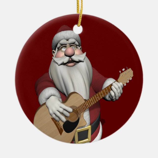 Funny Santa Claus Plays Accoustic Guitar Ceramic Tree Decoration (Front)
