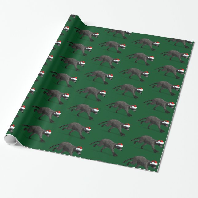 Funny Santa Claus Racoon Wrapping Paper (Unrolled)