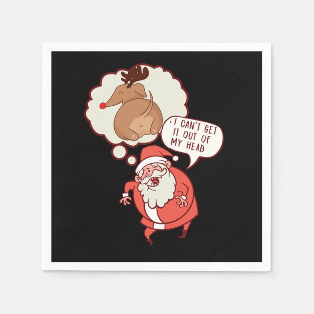 Funny Santa Claus Reindeer New Year Christmas Gift Napkin (Front)