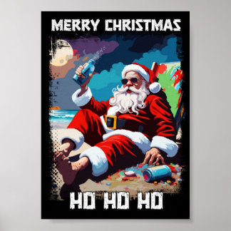 Funny Santa Claus relaxing on the beach pop art Poster