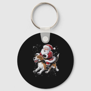 Funny Santa Claus Riding Beagle Dog Christmas For  Key Ring