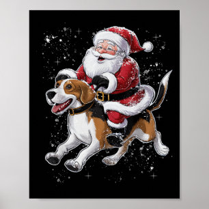 Funny Santa Claus Riding Beagle Dog Christmas For Poster