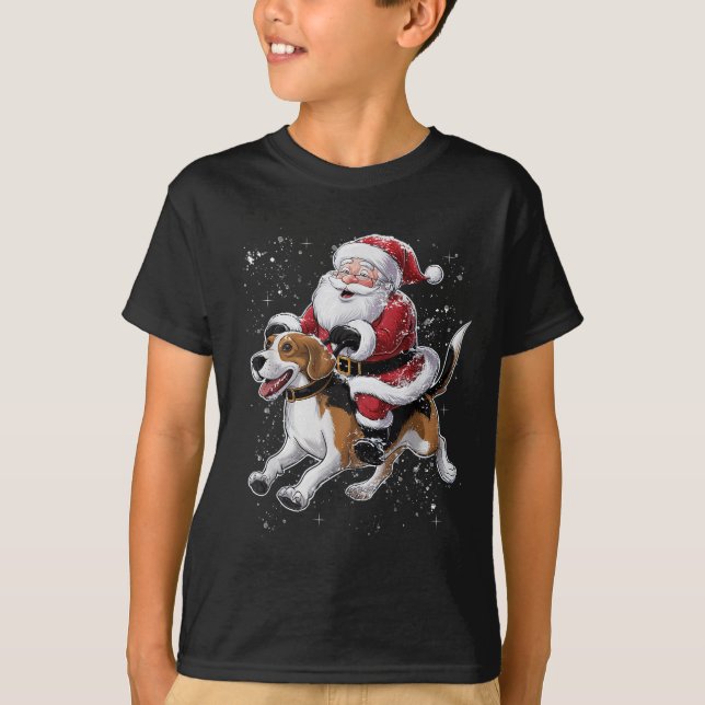 Funny Santa Claus Riding Beagle Dog Christmas For  T-Shirt (Front)