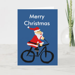 Funny Santa Claus Riding Bicycle Christmas Art Holiday Card