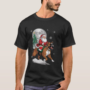 Funny Santa Claus Riding Boxer Dog Tree Lights Chr T-Shirt