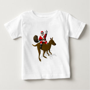 Funny Santa Claus Riding On Kangaroo Baby T-Shirt