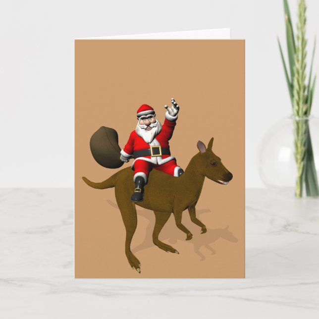 Funny Santa Claus Riding On Kangaroo Holiday Card (Front)