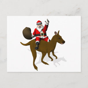 Funny Santa Claus Riding On Kangaroo Holiday Postcard