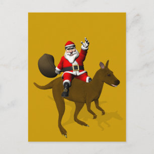 Funny Santa Claus Riding On Kangaroo Holiday Postcard