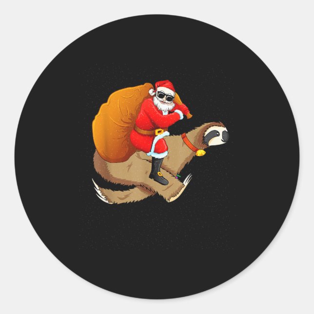 Funny Santa Claus Riding Sloth Christmas Boys Men  Classic Round Sticker (Front)