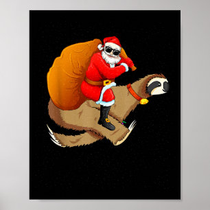 Funny Santa Claus Riding Sloth Christmas Boys Men Poster