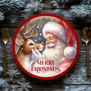 Funny Santa Claus Rudolph Kids Christmas Decor Paper Plate
