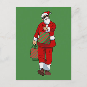 Funny santa claus shopping holiday postcard