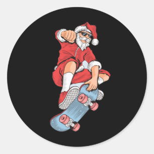 Funny Santa Claus Skateboarding Top Christmas Gift Classic Round Sticker