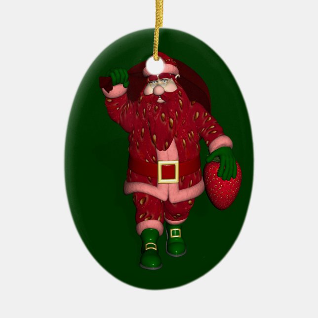 Funny Santa Claus Strawberry Farmer Ceramic Ornament (Front)