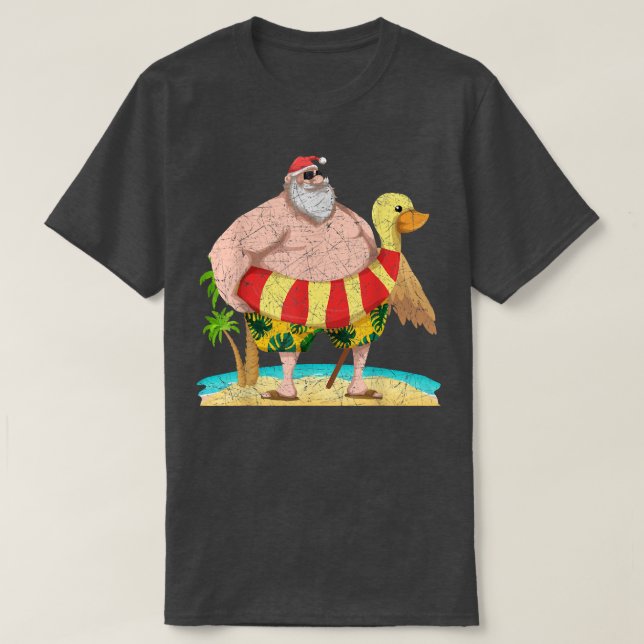 Funny Santa Claus Tropical Summer Vacation Christm T-Shirt (Design Front)