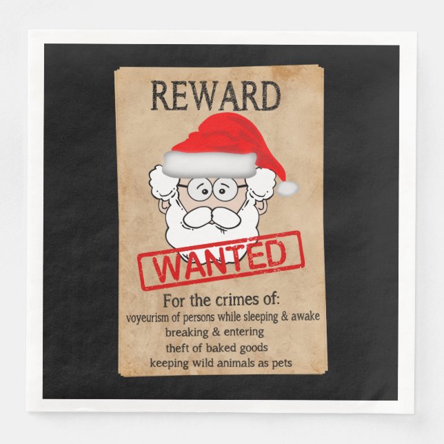 Funny Santa Claus Wanted Poster Napkin (Front)