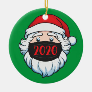 Funny Santa Claus Wearing Facemask 2020 Christmas Ceramic Ornament