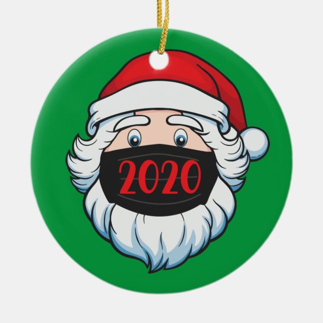 Funny Santa Claus Wearing Facemask 2020 Christmas Ceramic Ornament (Front)