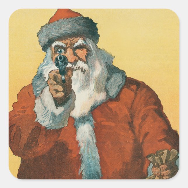 Funny Santa Claus with a Christmas Gun Square Sticker (Front)