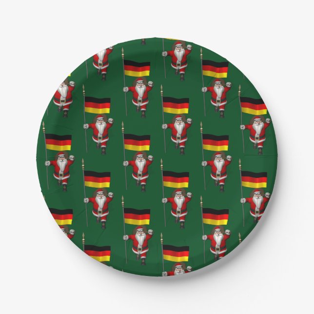 Funny Santa Claus With Ensign Of Germany Paper Plate (Front)