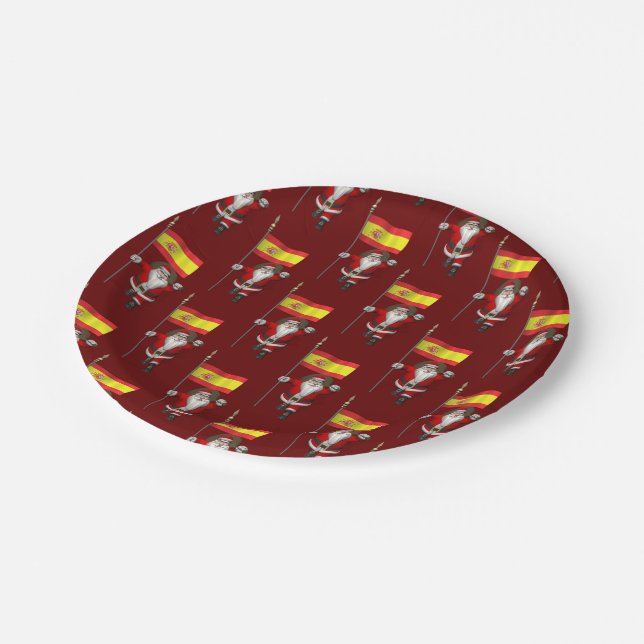 Funny Santa Claus With Ensign Of Spain Paper Plate (Angled)