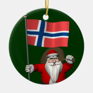 Funny Santa Claus With Flag Of Norway Ceramic Tree Decoration