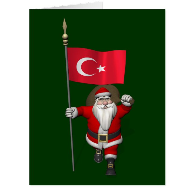Funny Santa Claus With Flag Of Turkey (Front)