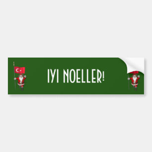 Funny Santa Claus With Flag Of Turkey Bumper Sticker