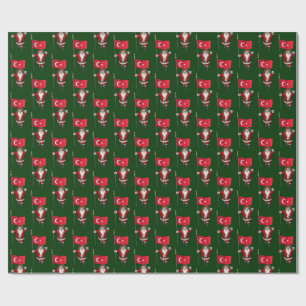 Funny Santa Claus With Flag Of Turkey Wrapping Paper