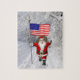 Funny Santa Claus With US Flag Jigsaw Puzzle