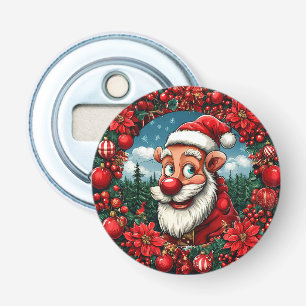 Funny Santa Claus with Wreath and Ornaments Bottle Opener