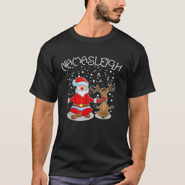 Funny Santa Claus Yoga Namasleigh Christmas Yoga N T-Shirt (Front)