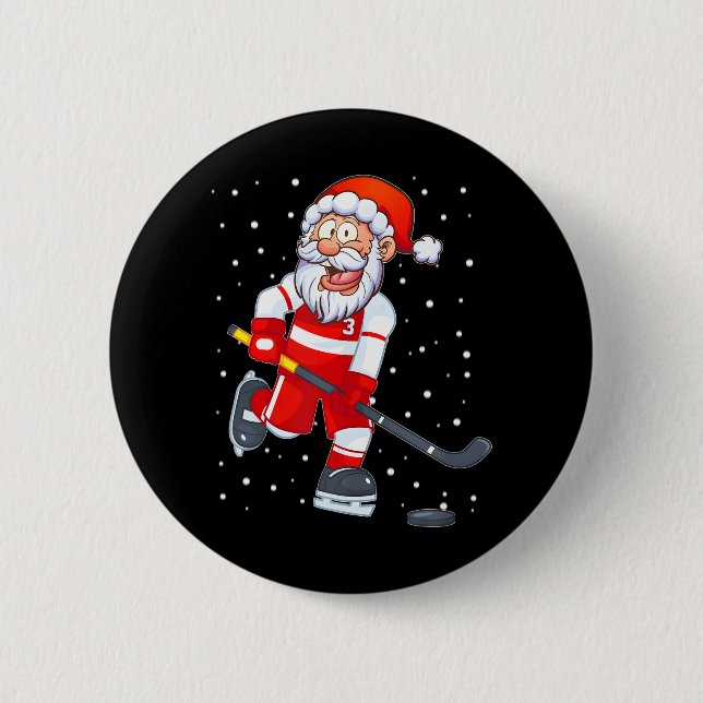 Funny Santa Clause Christmas Ice Hockey For Boys 6 Cm Round Badge (Front)