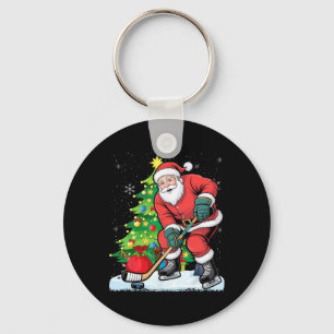 Funny Santa Clause Christmas Ice Hockey Kids For B Key Ring