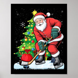 Funny Santa Clause Christmas Ice Hockey Kids For B Poster