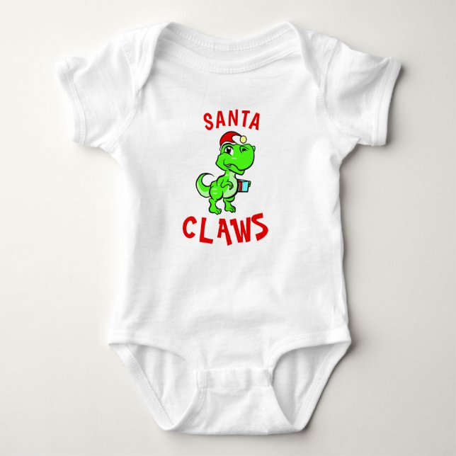 Funny Santa Claws Dinosaur Baby's 1st Christmas Baby Bodysuit (Front)