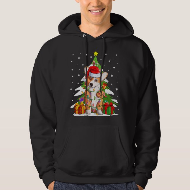 Funny Santa Corgi Dog Christmas Tree Gifts Xmas Ma Hoodie (Front)