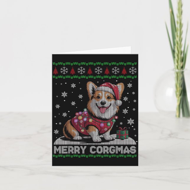 Funny Santa Corgi Dog Merry Corgmas Ugly Sweater C Card (Front)