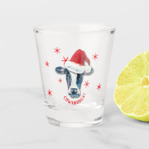 Funny Santa Cow Cowabunga Christmas Shot Glass